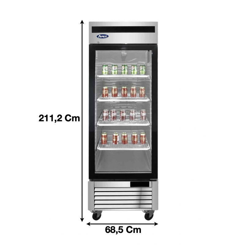 Réfrigérateur inox 450 L / Compact / 1 porte vitrée